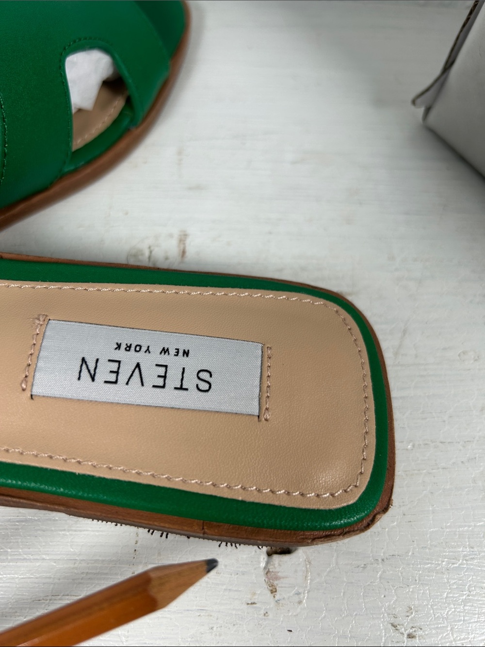 🆕Steven New York HADYN Green Leather Slide In Mules Flat Sandal NWTBoxed - Picture 15 of 16